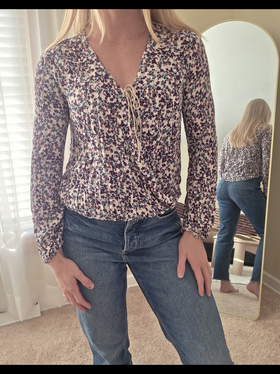 Mossimo Supply Co. Tops - Floral Tie-Front Long Sleeve Women's Top